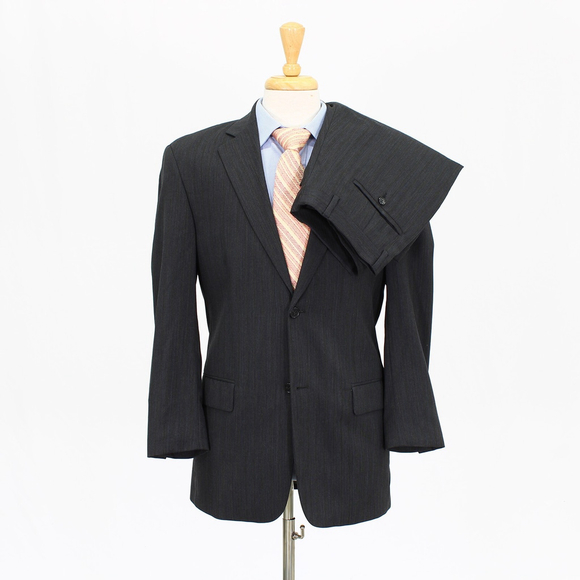 Pronto Uomo 38R 32x28 Gray 2-Piece Full Suit Striped 2B Wool R263